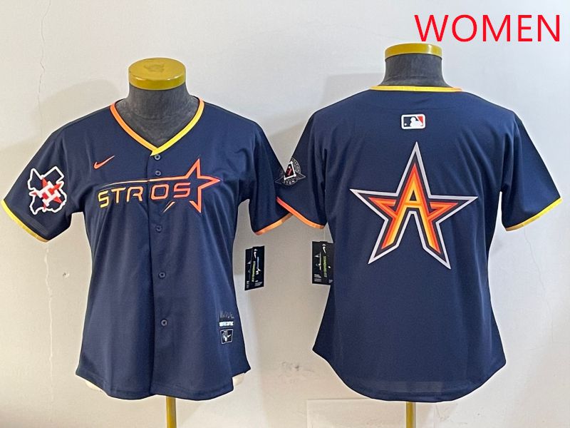 Women Houston Astros Blank Drak Blue Three generations Joint Name 2025 Nike MLB Jersey style 7->women mlb jersey->Women Jersey